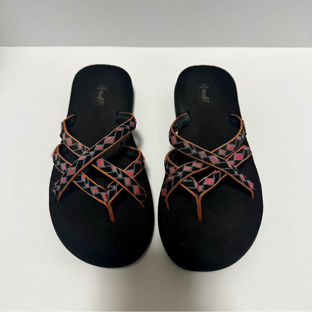 Teva multi strap sandals Sz 7 Black Pink Blue & Orange Floral